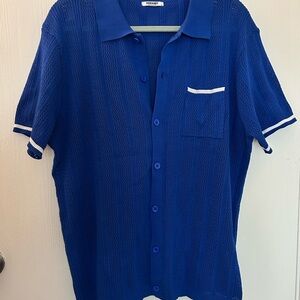 COOFANDY Blue Casual Knit Button Down Shirt